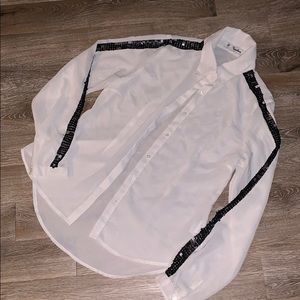White Blouse w/ Black sequins down the arm